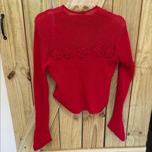 Red Knit Sweater with Floral Detail